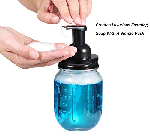 SheeChung 2 Pack Mason Jar Foaming Soap Dispenser Lids for Standard Mouth, Foaming Soap Dispenser Pump Replacement for Hand Sanitizer, Bath Liquid, Facial Cleansing Foam, Makeup Remover Water - Black - color: Black