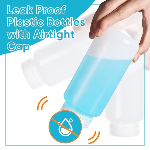 DEMORA 16 oz Plastic Bottles with Lids, Airtight Refillable Wide Mouth Travel Bottles for Toiletries, HDPE Food Grade Plastic Containers for Liquids Pill Water Sample Lab Reagent (Translucent, 2 Pcs) - color: Translucent, size: 16-oz