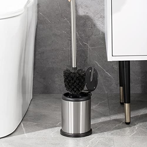 Casaphoria Stainless Steel Toilet Bowl Brush and Holder set for Deep Cleaning,Bowl Scrubber Brush with Lid for Bathroom,Deluxe Freestanding Toilet Brush and Plunger Combo - style: Stainless Steel_handle