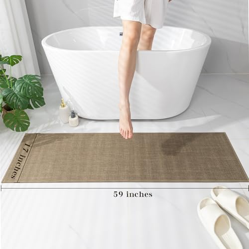 chakme Bathroom Rugs 59x17, Ultra Thin Non Slip Bath Mat Runner Quick Dry Absorbent Bath Mat for Bathroom Floor, (Dark Beige, 59"x17") - color: Dark Beige, size: 1'5" x 4'11" (Rectangular)