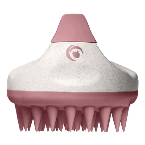 Hair Shampoo Brush and Scalp Exfoliator - Soft Silicone Scalp Massager Hair Growth Stimulator for Wet or Dry Hair - In Shower Scalp Scrubber for Dandruff Removal Made with Recycled Wheat Straw - Pink - color: Pink