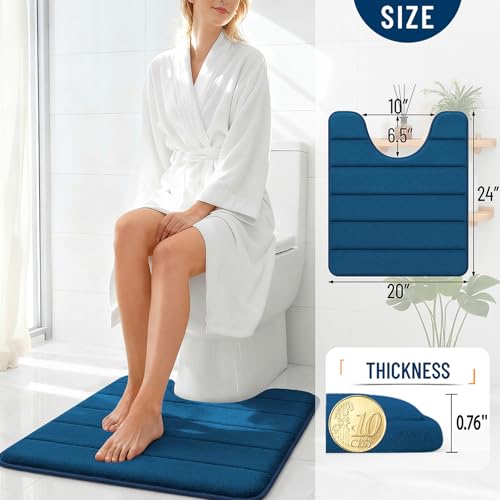 OLANLY Memory Foam Toilet Rugs U Shaped 24x20, Super Soft Absorbent Contour Bath Rugs, Quick Dry, Machine Washable Toilet Mat, Bathmat Floor Carpet, Bathroom Home Decor Accessories, Navy Blue - color: Navy Blue, size: 24" X 20" Contour Rug