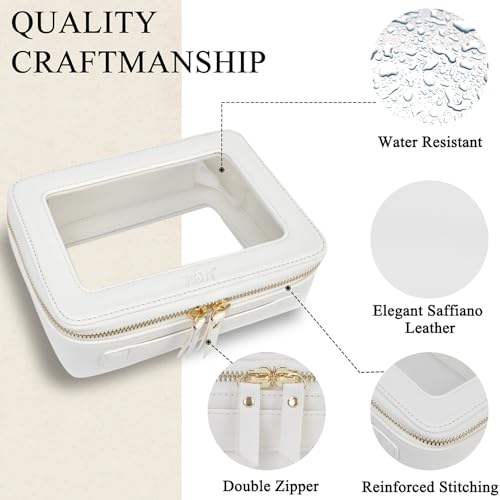 NGIL Clear Faux Leather Travel Toiletry Bag, Makeup Bag Organizer for Women, Clear Window & Gold Zipper Makeup Bag, Road Trip Essential, Skincare, Cruise Ship Essentials (White) - color: White