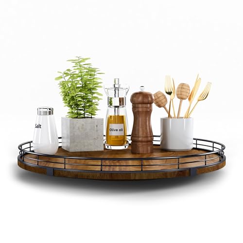 Farmhouse Oak 16" Lazy Susan Turntable Organizer for Cabinet, Round Wooden Lazy Susan Organization and Storage for Dining Table, Pantry, Kitchen, Countertop, Cupboard,Home Decor, Walnut Wood (16") - color: Walnut, size: 16 inches