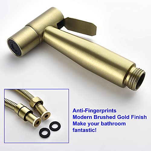 SHAMANDA Handheld Bidet Sprayer for Toilet, Stainless Steel Baby Cloth Diaper Sprayer Kit, Bathroom Toilet Bidet Attachment Set for Bathing Pets Feminine Hygiene, Brushed Gold BDS01-3 - color: Brushed Gold, style: Cold Water Mode Only