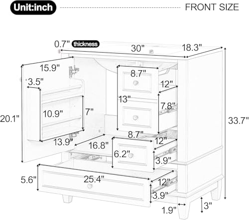 Linique 30" Bathroom Vanity with Sink Combo Set, Solid Wood Frame Bathroom Storage Cabinet with 3 Drawers, Soft Closing Cabinet Door with Organizer, Black - color: Black, size: 30"/ Door with Organizer