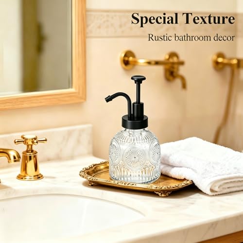 SheeChung Vintage Soap Dispenser, Kitchen Dish Soap Dispensers with Pump Mat, Glass Hand Soap Dispenser for Bathroom, Liquid, Lotion, Refillable, Rustic Farmhouse Decor-Clear (Black Pump, 1 pk) - color: Clear-black Pump-1 Pack