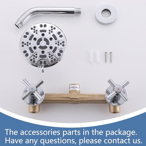 2 Handle Shower Faucet,Wall Mounted Two Handles Shower Faucet Set with 8 Modes Rainfall Shower Head,2 Knobs Single Function Shower Trim Kit with Rough-in Valve,Chrome - color: Chrome, style: 2 Handles-Single Function