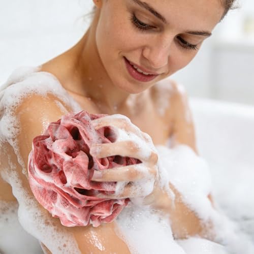 Loofah Sponge 75g/Piece, Mesh Bath Sponge Exfoliating Body Scrubber Ball Pack of 6, Large