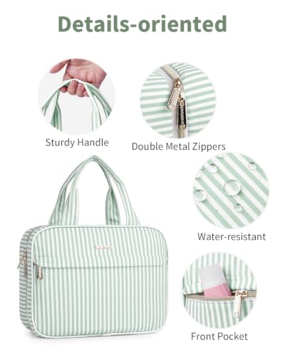 Narwey Striped Hanging Toiletry Bag for Women Travel Makeup Bag Organizer Cosmetic Make Up Toiletries Bag for Travel Essentials Accessories (Mint Green Stripe, Medium) - color: B-Mint Green Stripe, size: Medium
