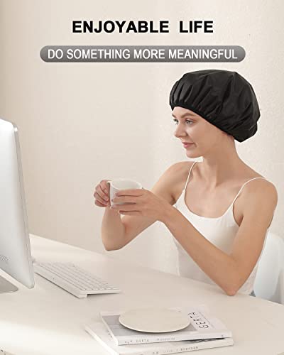 YIZIJIZI Terry Lined Shower Cap, Triple Layer Large Cap for Women, Reusable Waterproof for Long Thick Hair, Black - color: Black