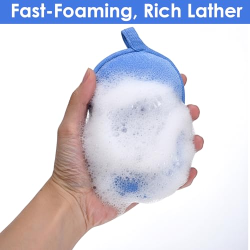 4 Pcs Baby Bath Sponge, Plant Fiber Kids Bath Sponges, Soft Absorbent Exfoliating Kids Loofah with Hanging Hole, Double-Sided Absorbent Reuseable Gourd Baby Sponge for Bathing Fit All Skin