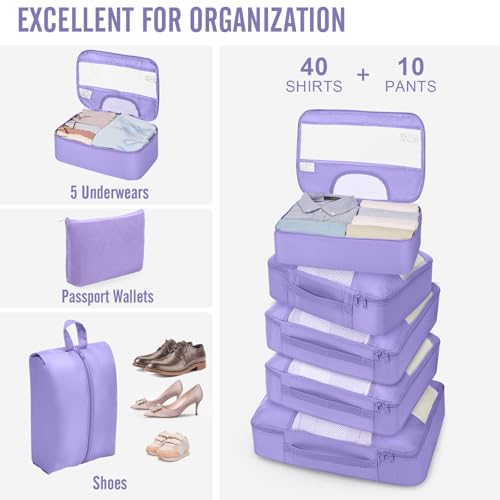 Veken 10 Set Packing Cubes for Travel Essentials,Anti-Wrinkle Buckled Suitcase Organizer for Shoe & Toiletry Bag,Carry On Luggage Bag with 99+ Count Mesh Holes for Airplane & College Dorm Accessories - color: 06 Attractive Purple