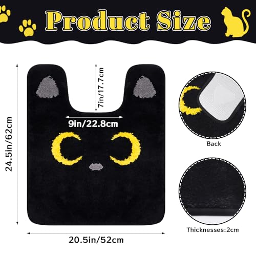 Toilet Rug - Cute Cat Rugs U Shaped Washable,Soft and Absorbent Bath Rug,Non Slip Toilet Bath Mat,Bathroom Contour Rug for Toilet Base(Black, 24" x 20") - color: Black, size: 24" x 20"