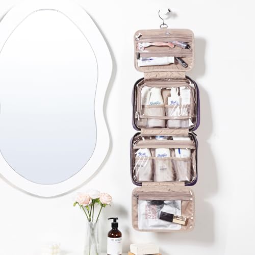NISHEL Travel Toiletry Bag for women, Portable Hanging Organizer for Travel-Sized Shampoo, Conditioner, Brushes Set, Makeup Accessories, Medium Size, Purple - color: Purple, size: Medium