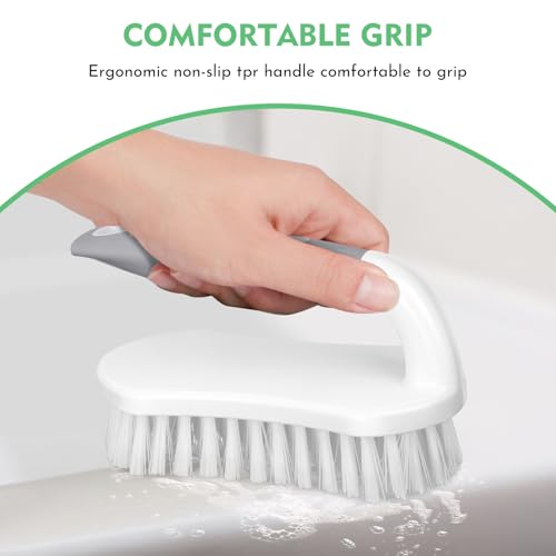 SetSail Scrub Brush, Heavy-Duty Scrub Brushes for Cleaning with Stiff Bristles Cleaning Brush for Shower, Bathroom, Carpet, Kitchen and Bathtub Scrubber - 2 Pack - color: Grey White