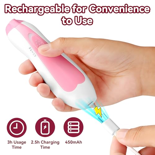 Qunlions life Baby Nail Trimmer Electric, 6 in 1 Rechargeable Baby Nail Clippers Manicure Set Grooming Kit for Toddler Infant or Adults (Pink) - color: Rechargeable-pink