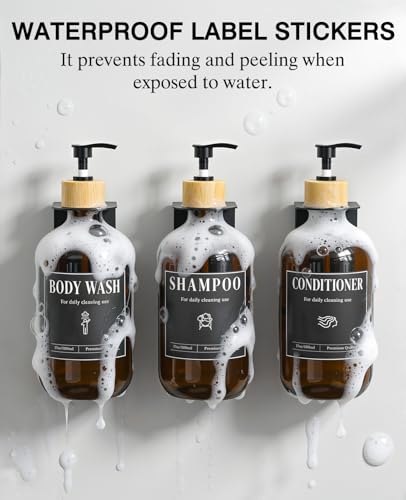 Luxspire Shampoo and Conditioner Dispenser, Shower Soap Dispenser Wall Mounted 3 Sets Plastic Bottles Bamboo Pump, 17OZ Shampoo and Conditioner Bottles for Bathroom, Shower Wall and Hotel, Amber - color: Amber Brown