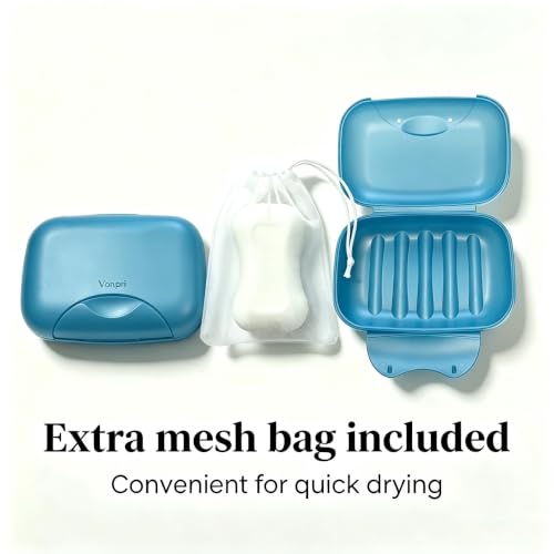 Soap Holder Container, Vonpri Portable Bar Soap Saver Scrubber Case for Bathroom and Kitchen (Dark Blue) - color: Dark Blue