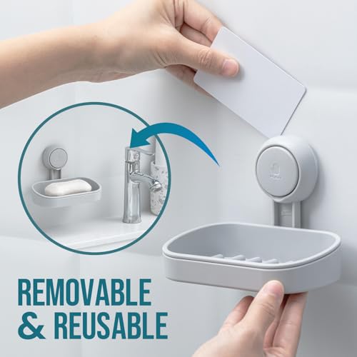 TAILI Soap Holder Soap Dish for Shower, Suction Cup Soap Holder for Shower Wall, Bathroom Accessories, Removable Strong Hold Soap Saver, Drill Free, Grey - color: Grey, size: 1 Tier