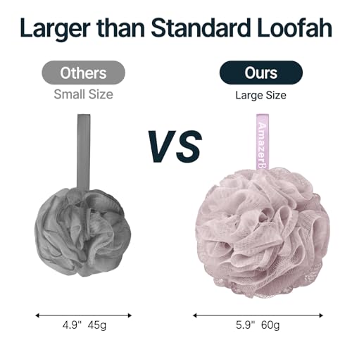 AmazerBath Loofah Sponge 60g/PCS, Shower Loofah for Men and Women - Body Scrubber Loofa Set of 3, Bath Sponge - Grey Blue-Pink-White - style: Grey Blue-Pink-White