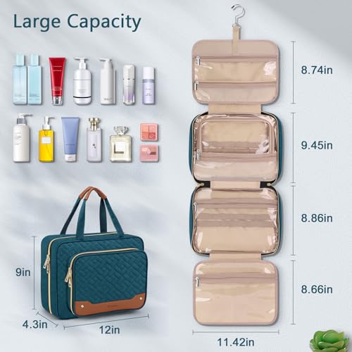 Wedama Toiletry Bag for Women, Hanging Travel Toiletry Bag with Jewelry Organizer Compartment Large Makeup Bag, PVC Waterproof Cosmetic Travel Bag for Travel Business Trips Camping Bathroom, Blue - color: Blue, size: Large, style: With Jewelry Organizer C