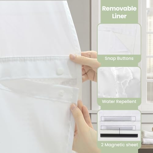 Inhousolu No Hook Shower Curtain with Snap-in Fabric Liner, Waffle Weave 230 GSM Polyester, Weighted Hem, Water Repellent Washable, Mesh Top Window 72" W x 72" L White - color: White, size: 72"W x 72"L (Pack of 1)