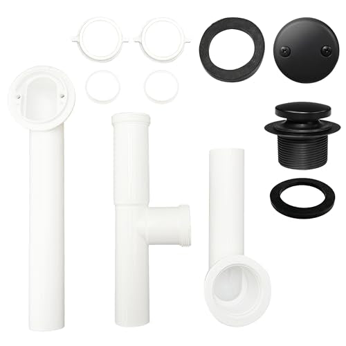 Westbrass A593244-62 14" x 1-1/2" White Tubular Bathtub Waste & Overflow Assembly with Tip-Toe Drain Plug and 2-Hole Faceplate, Matte Black - color: Matte Black, size: 1 Pack