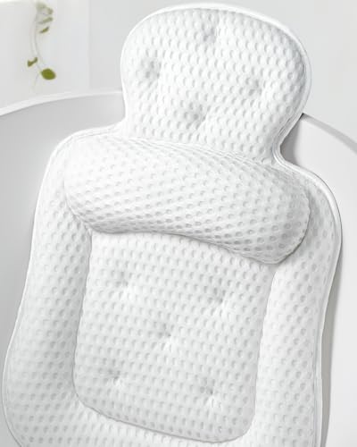 Bath Pillows for Tub, Comfortable Bathtub Cushion for Head and Neck with Soft 3D Mesh Fabric and 54 Non-Slip Suction Cups, Relaxing Tub and Shower Accessories Spa Gift White Extra Thick - color: White, size: Extra Thick