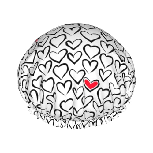 Love Hearts Shower Cap For Women Reusable Waterproof Double Layers Bath Cap Hair Protection Elastic Ladies Spa Salon Shower Hat - color: Love Hearts