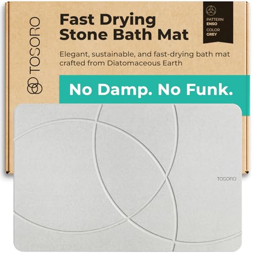 TOSORO - Stone Bath Mat Diatomaceous Earth Shower Mat Non-Slip Super Absorbent Diatomite Stone Bath Mats for Bathroom Floor Quick Drying Natural Easy to Clean (23.5 x 15) - Grey - color: Enso Grey, size: Pack of 1