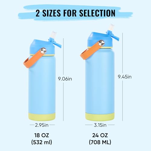 Fijinhom 18oz Insulated Stainless Steel Water Bottle, Wide Mouth Double Wall Vacuum, Silicone Straw, Sweat & Leak Proof, BPA Free Insulated Water Flask for Travel, Keep Cold 24h Hot 12h, Cerulean - color: Cerulean, size: 18 Ounces