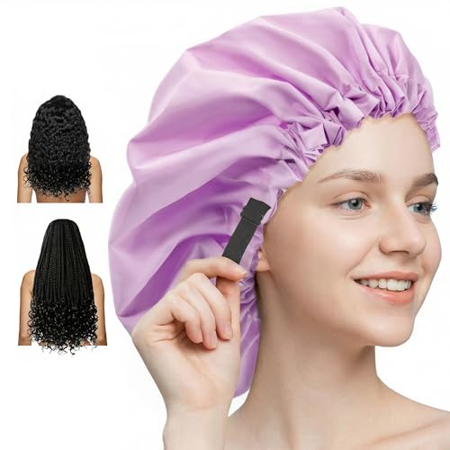 Aquior Shower Cap,Extra Adjustable Shower Caps for Women Double-Layer Waterproof Reusable Hair Cap, Large Size Hair Cap for All Hair,for Girls Spa Bath,Soft and Comfortable (Purple) - color: purple