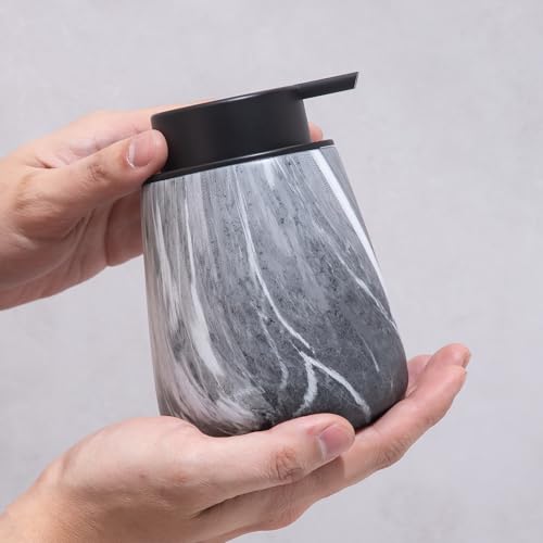12Oz Ceramic Liquid Soap Dispenser - Modern Lotion Hand Soap Dispenser with Easy-to-Press Black Pump, Reusable and Refillable Dish Soap Dispensers for Bathroom & Kitchen, Marble Grey - color: Marble Grey, style: Liquid Pump