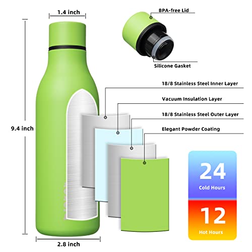 BJPKPK Insulated Water Bottles, 18 oz Stainless Steel Metal Water Bottle with Strap, BPA Free Leak Proof Jugs, Mugs, Flasks, Reusable Thermal Flasks for Sports & Travel, Green - color: Green, size: 18 Ounces, style: 18oz