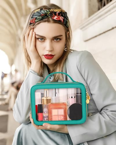 Soimeat Clear Makeup Bag, Portable Travel Cosmetic Bags, Multipurpose Leather Toiletry Bag with Zipper, Waterproof Transparent Cosmetic Organizer for Women, Medium, Green - color: Green, size: Medium