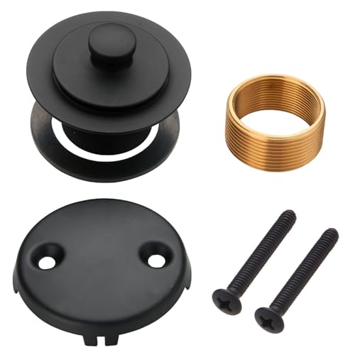 Black Bathtub Tub Drain Conversion Kit Assembly, Wellup Lift and Turn Twist Tub Drain Trim Kit with Two-Hole Overflow Faceplate, Matte Black - color: Black, style: 2 Holes