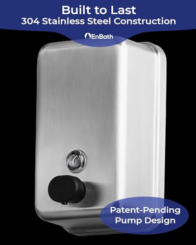 Commercial Soap Dispenser Wall Mount (37oz), Heavy Duty, Stainless Steel Manual Soap Dispenser with Corrosion Proof Lining and Anti-Leak, Patent-Pending Pump Design for Industrial or Home Bathroom