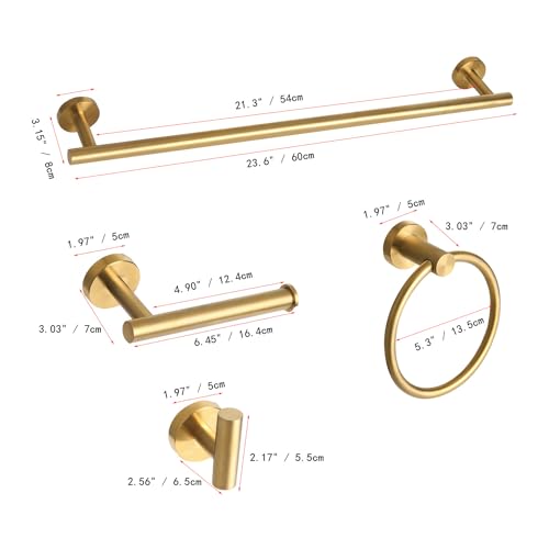 Brushed Gold Bathroom Hardware Accessories Set 5 Piece, Stainless Steel Bath Towel Bar Set 24 Inch,Toilet Paper Holder,Towel Ring Holder,Towel Rack Set,Gold Bathroom Accessories Kit - color: Brushed Gold