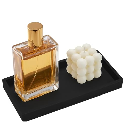Bathroom Vanity Tray, 7.8 x 3.9 Inch Silicone Bathroom Tray Countertop, Non-Slip Decorative Tray for Bathroom, Kitchen, Toilet to Organize Perfume, Jewelry, Soap, Waterproof, Black - color: Black, size: 7.8" x 3.9" x 0.8"