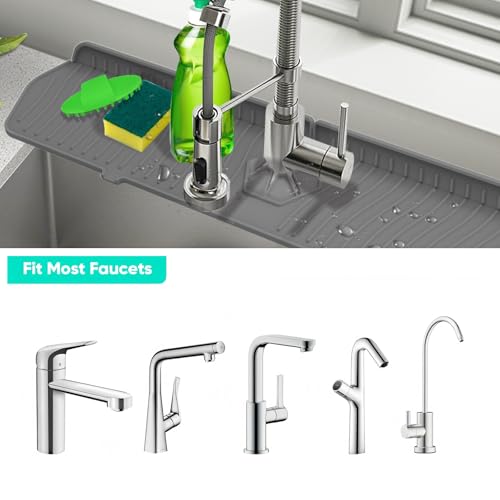 Super-Long Silicone Sink Tray, Faucet Liquid Collection pad, Table top Protection pad for Kitchen and Bathroom. (Grey) - color: Medium Gray