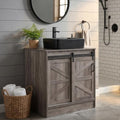 30" Barn Door Bathroom Vanity, Farmhouse Style Standing Pedestal Cabinet with Black Ceramic Vessel Sink - color: Black Ceramic Sink, size: 30"