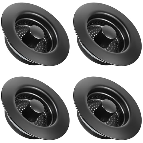 Kitchen Sink Drain Strainer 4 Pack, 304 Stainless Steel Pop Up Sink Stopper, Anti-Clogging Sink Drain Strainer for US Standard Kitchen Drain (Matte Black) - color: Matte Black, size: 4 Pack