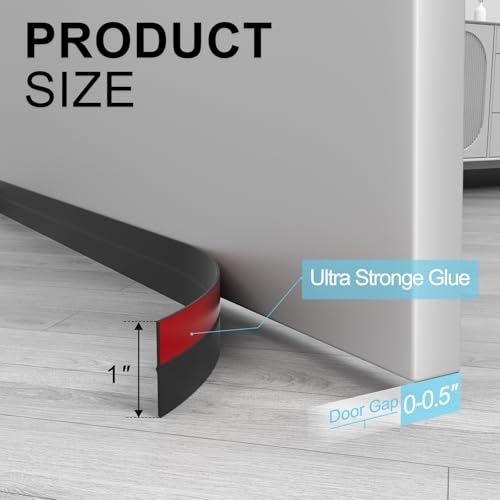 Elvone Weather Stripping Door Seal for Door Frames, 20 Ft x 1 in, Black | Self-adhesive flexible silicone seal tape for door frame gaps and window gaps. block drafts, dust, and noise - color: Black, size: 20ft (1" W x 3/64 "T)