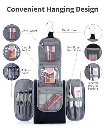 Narwey Small Hanging Travel Toiletry Bag Cosmetic Make Up Organizer for Women and Men (Medium, Black) - color: AB-Black, size: Medium