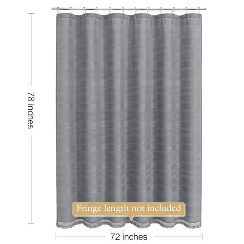 Long Boho Farmhouse Shower Curtain Set with Tassel, Linen Bohemian French Country Chic Bathroom Shower Curtain Set, Modern Striped Textured Shower Curtain 72x78 - Light Grey - color: Lightgrey, size: 72"W x 78"L (Pack of 1)