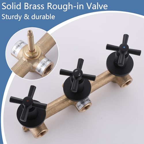 3 Handles Shower Faucet Set with Tub Spout Bathtub Shower Faucets Combo Set Shower System Complete Tub and Shower Trim Kit Shower Fixtures Matte Black - color: Matte Black, style: 3 Handles