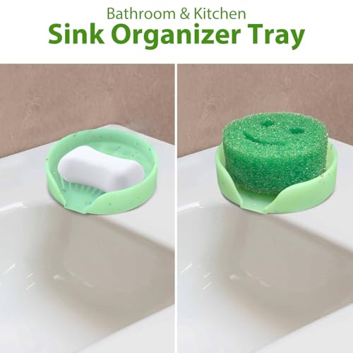 Silicone Bathroom Soap Dishes, Self Draining Waterfall Bar Soap Holder & Saver, Dish Soap Tray, Sponge Holder, 13 Non-Slip Suction Cups Dishwasher Safe for Bathroom Kitchen Shower Sink Organizer Green - color: Green
