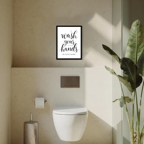 Urmoya Black and White Simple Bathroom Canvas Wall Art, Funny Small Bathroom Wall Decor, Rustic Sign Decoration Art Prints For Toilet Restroom Tabletop Desk 12x16 Inch Wood Framed - color: Character, size: 16"L x 12"W