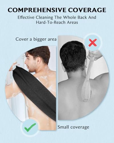 Evridwear Exfoliating Back Scrubber for Shower, Back Washer for Men Women | Loofah with Handle, Extended Length, Stretchable, Deep Cleansing for Hard-to-Reach Areas, Skin Massage (Black) - size: Black Back Scrubber